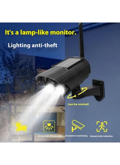 500mAh Solar Powered Dummy Security Camera, Waterproof Motion Sensor Night Activation Rotation Fake CCTV Camera