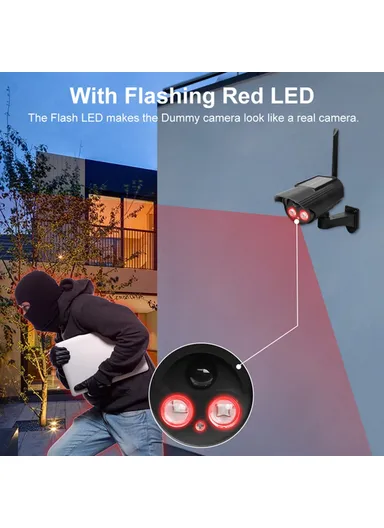 500mAh Solar Powered Dummy Security Camera, Waterproof Motion Sensor Night Activation Rotation Fake CCTV Camera