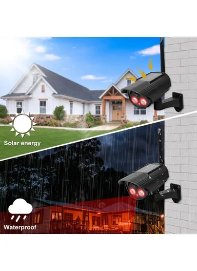 500mAh Solar Powered Dummy Security Camera, Waterproof Motion Sensor Night Activation Rotation Fake CCTV Camera