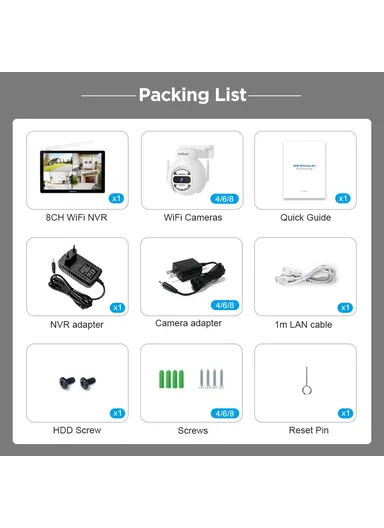 1 to 4 Wireless Touch Screen 5MP HD Surveillance Camera NVR Video Recorder EU Plug NVS010