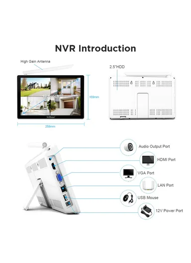 1 to 4 Wireless Touch Screen 5MP HD Surveillance Camera NVR Video Recorder EU Plug NVS010