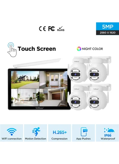 1 to 4 Wireless Touch Screen 5MP HD Surveillance Camera NVR Video Recorder EU Plug NVS010