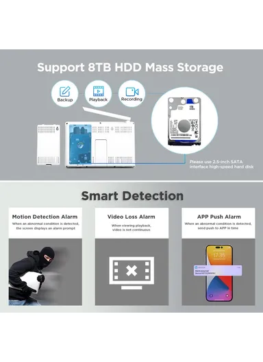 1 to 4 Wireless Touch Screen 5MP HD Surveillance Camera NVR Video Recorder EU Plug NVS010