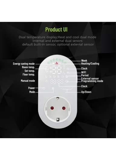 Smart WiFi Plug In Thermostat Temperature Controller Socket BHT12-EW-WIFI - White / EU Plug