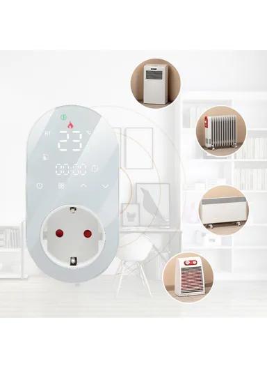 Smart WiFi Plug In Thermostat Temperature Controller Socket BHT12-EW-WIFI - White / EU Plug