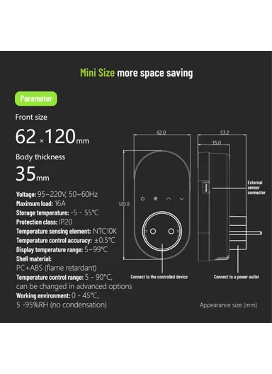 Smart WiFi Plug In Thermostat Temperature Controller Socket BHT12-EW-WIFI - White / EU Plug