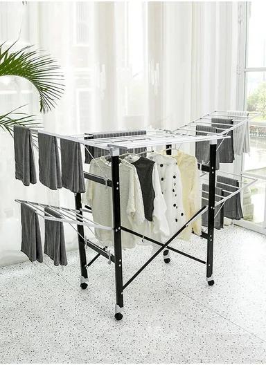 4-Tiers 4-Wings Foldable Multifunctional Clothes Hanger Adjustable Large Stainless Steel Drying Rack Space-Saving, Rust-Resistant &amp; Easy to Use (L175 x W83 x H112)cm