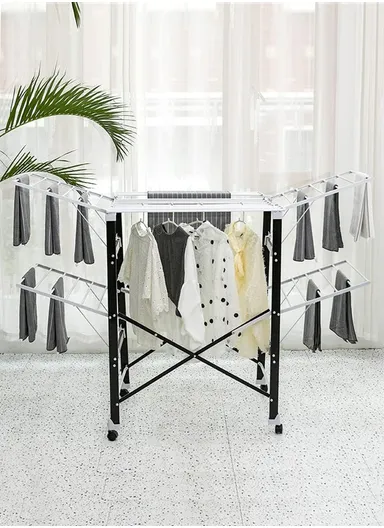4-Tiers 4-Wings Foldable Multifunctional Clothes Hanger Adjustable Large Stainless Steel Drying Rack Space-Saving, Rust-Resistant &amp; Easy to Use (L175 x W83 x H112)cm