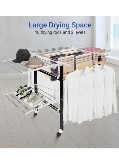 4-Tiers 4-Wings Foldable Multifunctional Clothes Hanger Adjustable Large Stainless Steel Drying Rack Space-Saving, Rust-Resistant &amp; Easy to Use (L175 x W83 x H112)cm