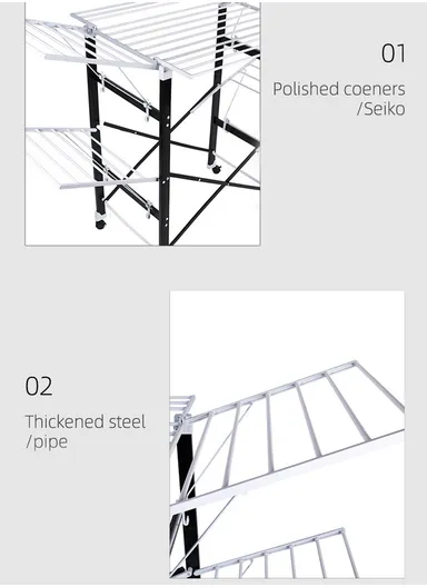 4-Tiers 4-Wings Foldable Multifunctional Clothes Hanger Adjustable Large Stainless Steel Drying Rack Space-Saving, Rust-Resistant &amp; Easy to Use (L175 x W83 x H112)cm