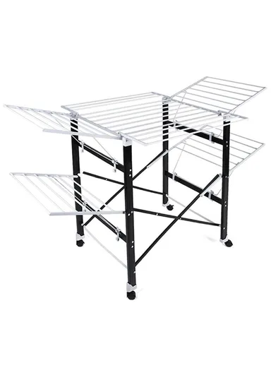 4-Tiers 4-Wings Foldable Multifunctional Clothes Hanger Adjustable Large Stainless Steel Drying Rack Space-Saving, Rust-Resistant &amp; Easy to Use (L175 x W83 x H112)cm