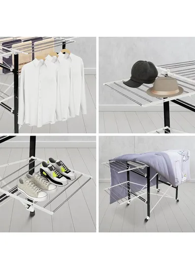 4-Tiers 4-Wings Foldable Multifunctional Clothes Hanger Adjustable Large Stainless Steel Drying Rack Space-Saving, Rust-Resistant &amp; Easy to Use (L175 x W83 x H112)cm
