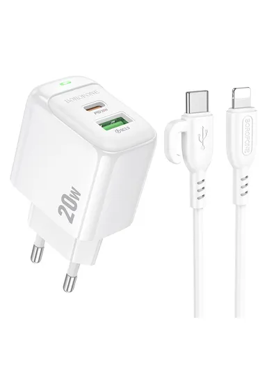 20W Flash Series PD Single-Port Charger with 1m USB-C to Lightning Cable Borofone Bas 44A IPH - White