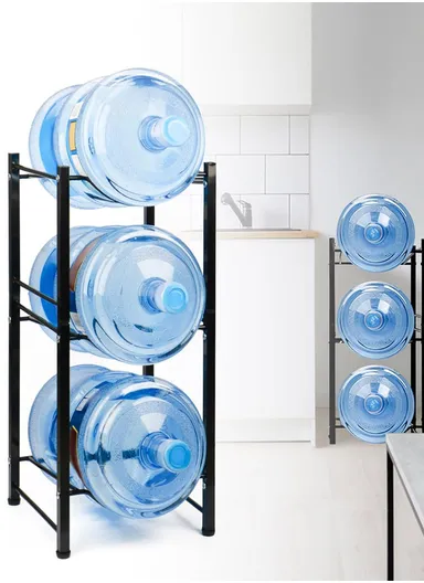 3-Tier 19L Water Bottle Storage Rack, Heavy-Duty Iron Water Gallon Holder Space-Saving Organization (W33 x D33 x H76)cm AD-2-1 - Black