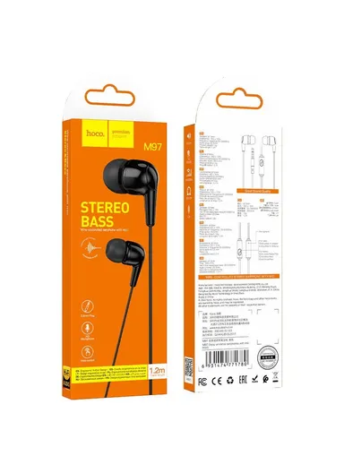 M97 Enjoy, Wired Earphones With Mic, 1.2m, 3.5mm Plug, One-Button Control - Black