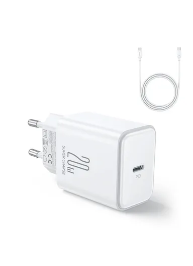 20W Flash Series PD Single-Port Charger with 1m Type-C to Type-C Cable JR-TCF06 - White