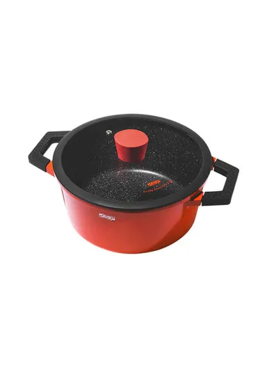 5 Pcs 24/28cm Nonstick Toughened Casserole Multi-Cookware Set With 24cm Frypan &amp; 2 Glass Lids CA002-S01 - Black &amp; Red