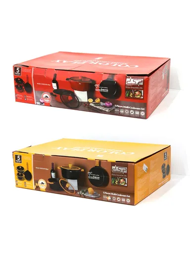 5 Pcs 24/28cm Nonstick Toughened Casserole Multi-Cookware Set With 24cm Frypan &amp; 2 Glass Lids CA002-S01 - Black &amp; Red