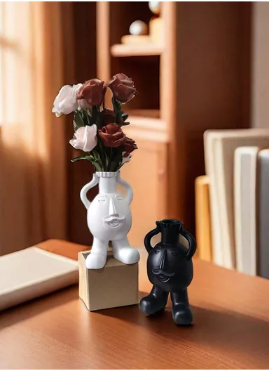 Ceramic Vase, Modern Minimalism Style Clavicle Flower Vessel, For Home Living Room Bedroom Desk Decor BN-243B (W10 x H20)cm - White