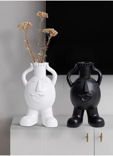 Ceramic Vase, Modern Minimalism Style Clavicle Flower Vessel, For Home Living Room Bedroom Desk Decor BN-243B (W10 x H20)cm - White