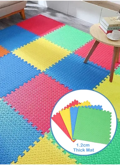 4 Pcs Leaf Pattern Puzzle Exercise Mat EVA Foam Interlocking Tiles, Kids Play Mat, Protective Flooring for Gym Equipment, Interlocking Foam Mat (L60 x W60 x T1)cm - Red+Green+Blue+Yellow