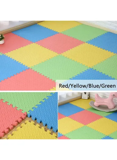 4 Pcs Leaf Pattern Puzzle Exercise Mat EVA Foam Interlocking Tiles, Kids Play Mat, Protective Flooring for Gym Equipment, Interlocking Foam Mat (L60 x W60 x T1)cm - Red+Green+Blue+Yellow