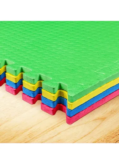 4 Pcs Leaf Pattern Puzzle Exercise Mat EVA Foam Interlocking Tiles, Kids Play Mat, Protective Flooring for Gym Equipment, Interlocking Foam Mat (L60 x W60 x T1)cm - Red+Green+Blue+Yellow