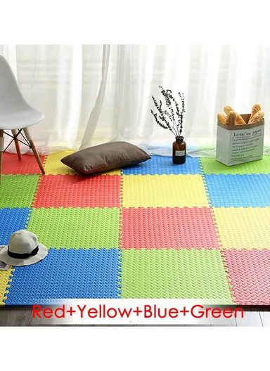 4 Pcs Leaf Pattern Puzzle Exercise Mat EVA Foam Interlocking Tiles, Kids Play Mat, Protective Flooring for Gym Equipment, Interlocking Foam Mat (L60 x W60 x T1)cm - Red+Green+Blue+Yellow