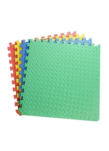 4 Pcs Leaf Pattern Puzzle Exercise Mat EVA Foam Interlocking Tiles, Kids Play Mat, Protective Flooring for Gym Equipment, Interlocking Foam Mat (L60 x W60 x T1)cm - Red+Green+Blue+Yellow