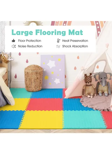 4 Pcs Leaf Pattern Puzzle Exercise Mat EVA Foam Interlocking Tiles, Kids Play Mat, Protective Flooring for Gym Equipment, Interlocking Foam Mat (L60 x W60 x T1)cm - Red+Green+Blue+Yellow