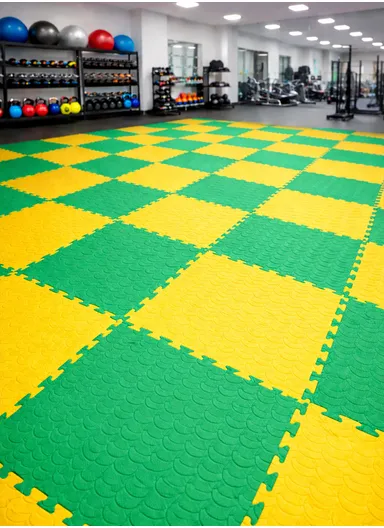 10 Pcs Soundproof EVA Foam Interlocking Floor Mats Soft, Non-Toxic, Non-Slip Protective Flooring for Gym Equipment or Workout Pads for Home (L100 x W100 x T2)cm - Green &amp; Yellow