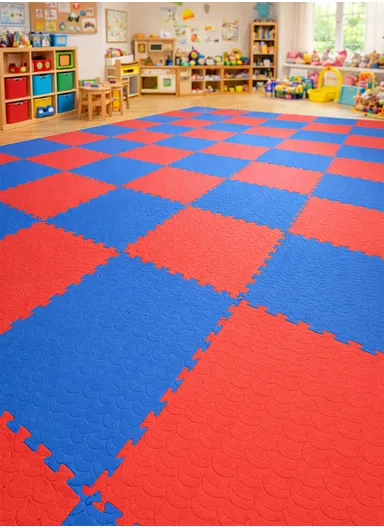 10 Pcs Soundproof EVA Foam Interlocking Floor Mats Soft, Non-Toxic, Non-Slip Protective Flooring for Gym Equipment or Workout Pads for Home (L100 x W100 x T2)cm - Blue &amp; Red