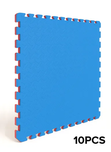 10 Pcs Soundproof EVA Foam Interlocking Floor Mats Soft, Non-Toxic, Non-Slip Protective Flooring for Gym Equipment or Workout Pads for Home (L100 x W100 x T2)cm - Blue &amp; Red