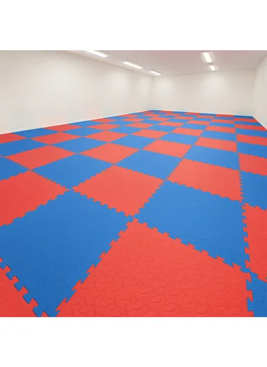 10 Pcs Soundproof EVA Foam Interlocking Floor Mats Soft, Non-Toxic, Non-Slip Protective Flooring for Gym Equipment or Workout Pads for Home (L100 x W100 x T2)cm - Blue &amp; Red