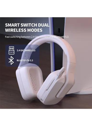 Gaming Headset Wired/BT5.3/2.4G Stereo Surround Sound Gaming Headphones with Noise Cancelling in-line Control &amp; Adjustable Mic for PS4 Xbox One PS5 PC Laptop Mac Whisper - Beige