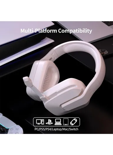 Gaming Headset Wired/BT5.3/2.4G Stereo Surround Sound Gaming Headphones with Noise Cancelling in-line Control &amp; Adjustable Mic for PS4 Xbox One PS5 PC Laptop Mac Whisper - Beige