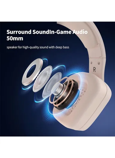 Gaming Headset Wired/BT5.3/2.4G Stereo Surround Sound Gaming Headphones with Noise Cancelling in-line Control &amp; Adjustable Mic for PS4 Xbox One PS5 PC Laptop Mac Whisper - Beige