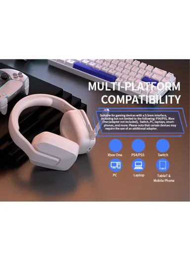 Gaming Headset Wired/BT5.3/2.4G Stereo Surround Sound Gaming Headphones with Noise Cancelling in-line Control &amp; Adjustable Mic for PS4 Xbox One PS5 PC Laptop Mac Whisper - Beige