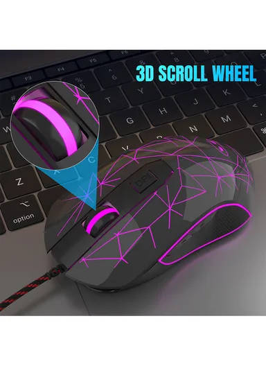 Wired Gaming Mouse, Ergonomic USB Optical Mouse with 7 Colors Breathing LED Backlit, 6 Adjustable Speed Levels from 600 to 3200 for Laptop PC Computer Games &amp; Work G6 - Black