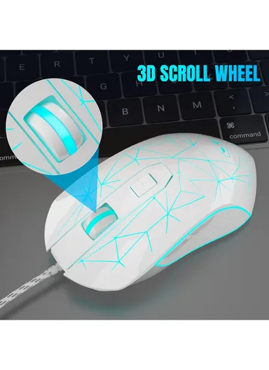 Wired Gaming Mouse, Ergonomic USB Optical Mouse with 7 Colors Breathing LED Backlit, 6 Adjustable Speed Levels from 600 to 3200 for Laptop PC Computer Games &amp; Work G6 - White