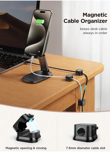 6 Pcs Magnetic Cable Organizer Strong Adhesive, Space-Saving Design, Multipurpose Use JR-ZS368  - White