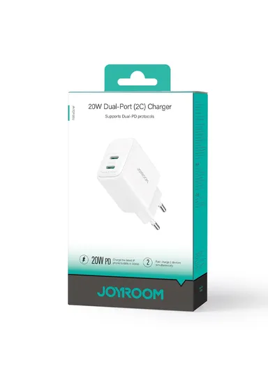 20W Dual-Port Fast Charger Superfast Charging for Samsung &amp; iPhones with 6-Point Safety Protection JR-TCF12 - White