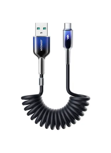 1.5m 60W Crystal-Clear Series Coiled Fast Charging Data Cable USB-A to Type-C S-A43 - Black