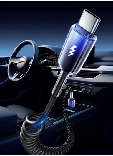 1.5m 60W Crystal-Clear Series Coiled Fast Charging Data Cable USB-A to Type-C S-A43 - Black