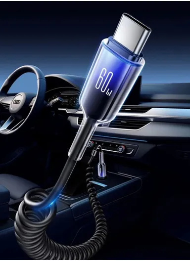 1.5m 60W Crystal-Clear Series Coiled Fast Charging Data Cable Type-C to Type-C S-A43 - Black
