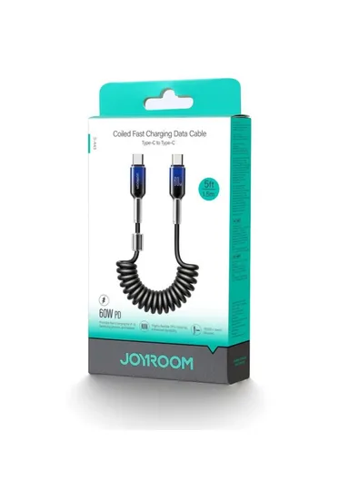 1.5m 60W Crystal-Clear Series Coiled Fast Charging Data Cable Type-C to Type-C S-A43 - Black