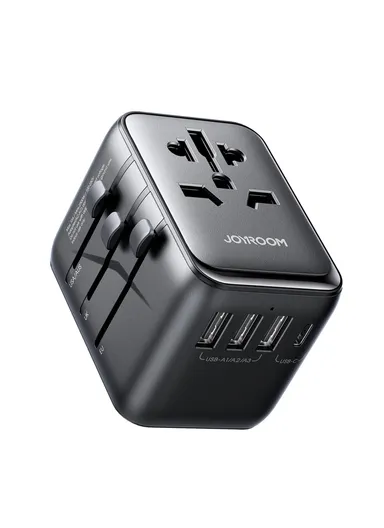 65W 2A3C Universal Travel Adapter Dual-Fuse Protection &amp; Efficient JR-TCW02 - Black
