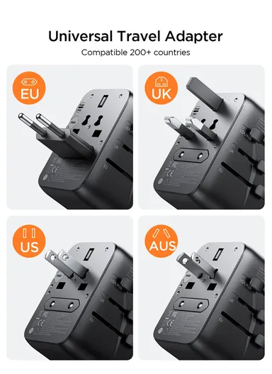 17W 3A1C Universal Travel Adapter Dual-Fuse Protection &amp; Efficient JR-TCW01 - Black