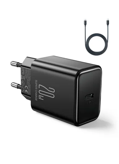 20W Flash Series PD Single-Port Charger with C to C Cable Fast &amp; Safe Charging JR-TCF06 - Black