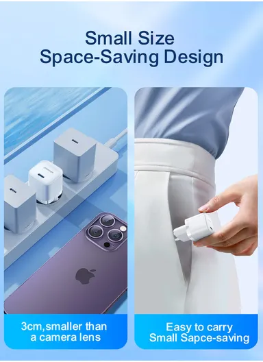 20W Mini Charger with C to C Cable Compact &amp; Fast Charging with PD3.0, QC3.0 Support JR-TCF02 - White